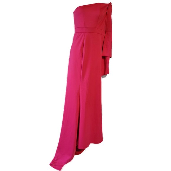 One Shoulder Fuschia Long Sleeve Mermaid Evening Long Dress Sz M - Picture 4 of 7